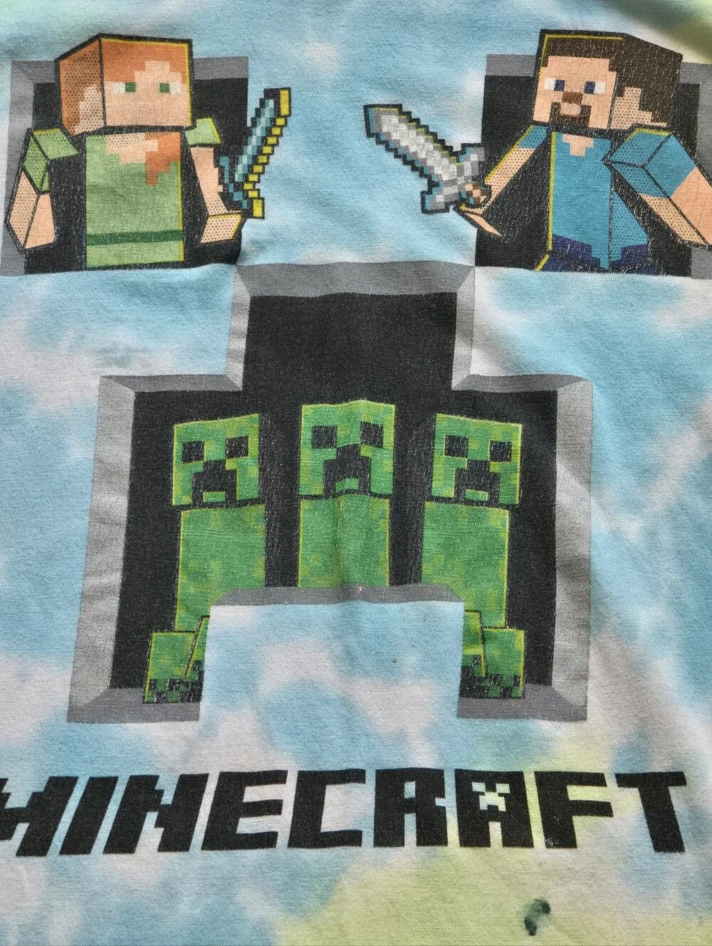 Official Minecraft Tie Dye T-Shirt Steve Alex Creeper Graphic Tee Medium
